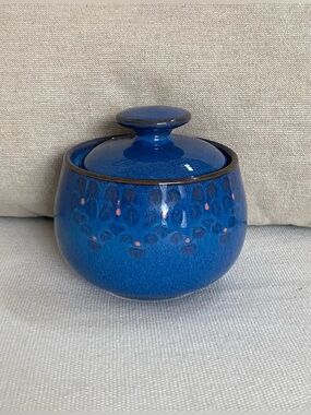 Vintage Denby Langley Midnight Blue Lidded Sugar Bowl Stoneware England